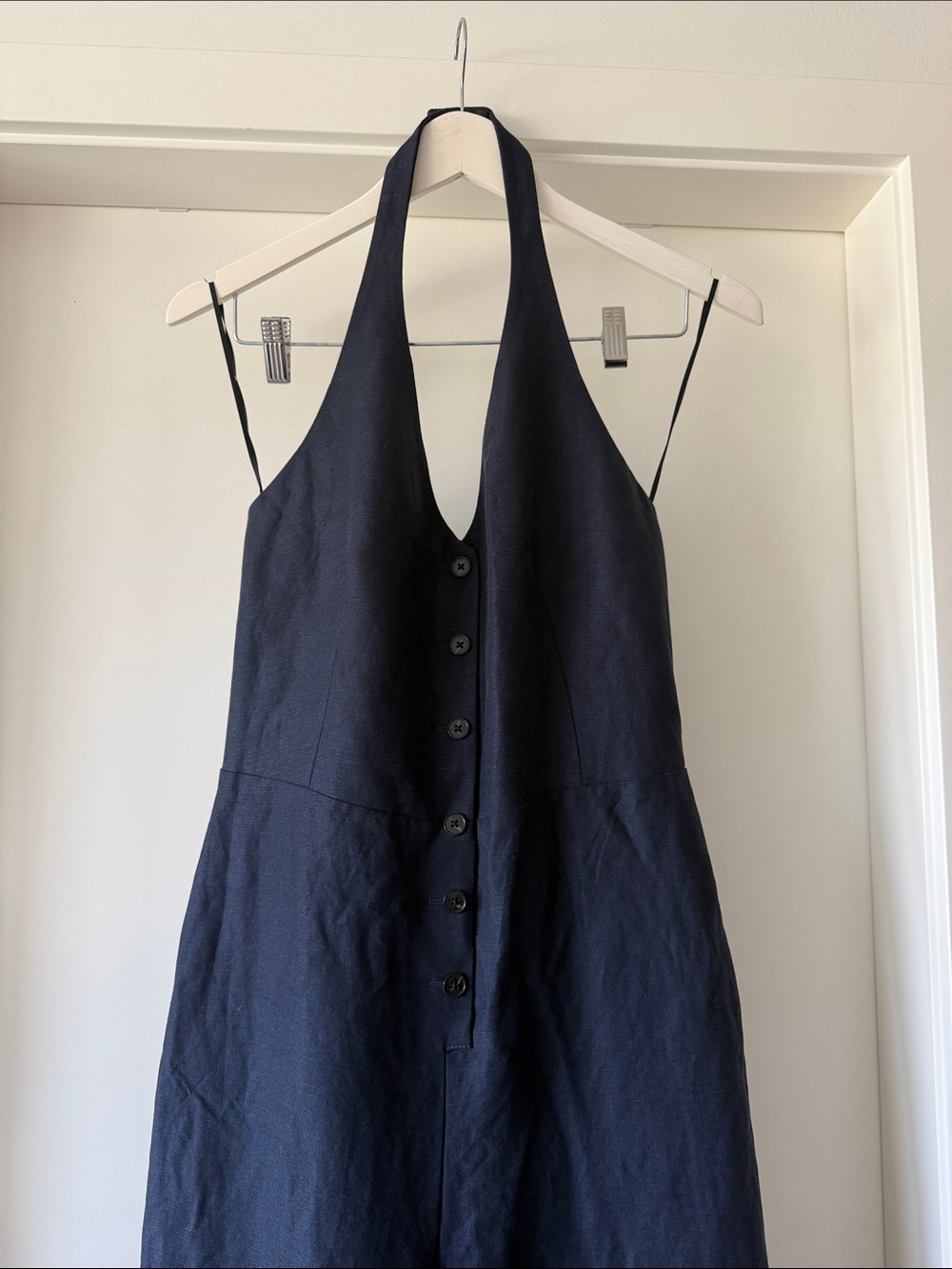 Aritzia Wilfred *NEW* Linen Navy Halter Button-Front Jump Suit